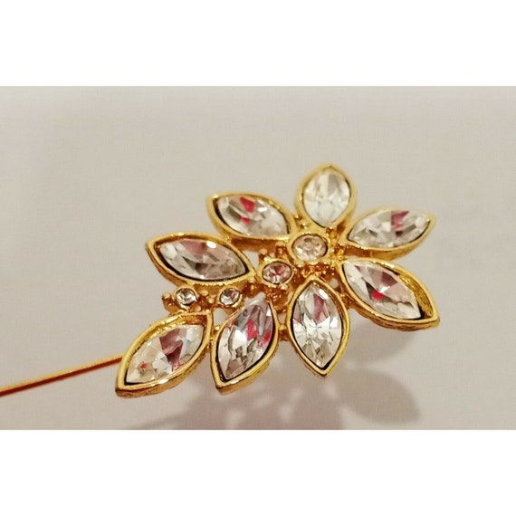Flower Rhinestone Marquise Stick Pin Hat Gold Ton… - image 5