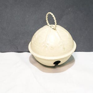 Jingle Sleigh Bell Christmas Ornament 2&quot; Cream Metal
