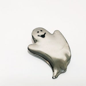Halloween Silver Ghost Pin Brooch 2&quot; Hallmark Cards Metal