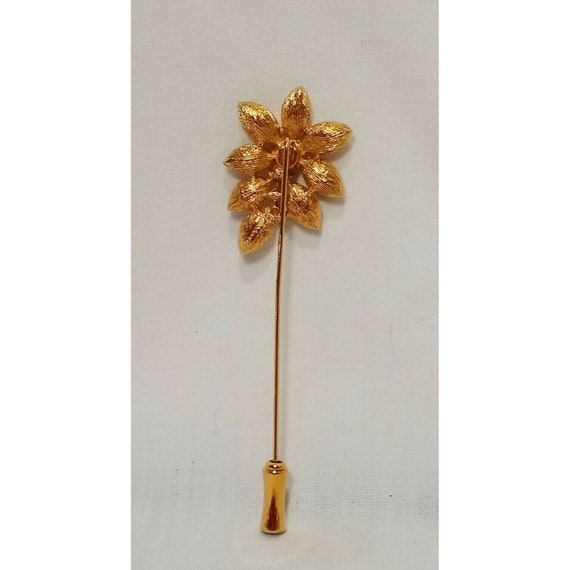 Flower Rhinestone Marquise Stick Pin Hat Gold Ton… - image 3
