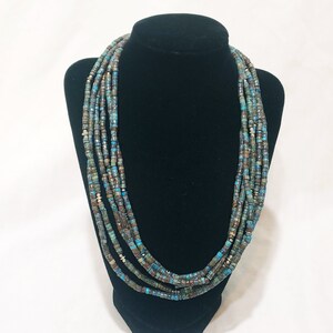 Multi strand Beaded Necklace Blue Brown Silver tone Necklace Coldwater Creek 19"