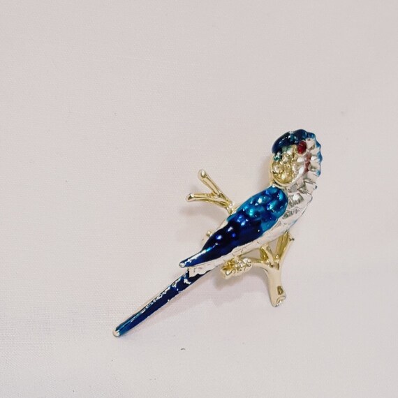 Vintage Blue Parrot Macaw Bird Brooch Lapel Pin U… - image 9