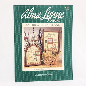 America&#39;s Heartland Cross Stitch Leaflet Alma Lynne 1986 Country Barn Heart Corn