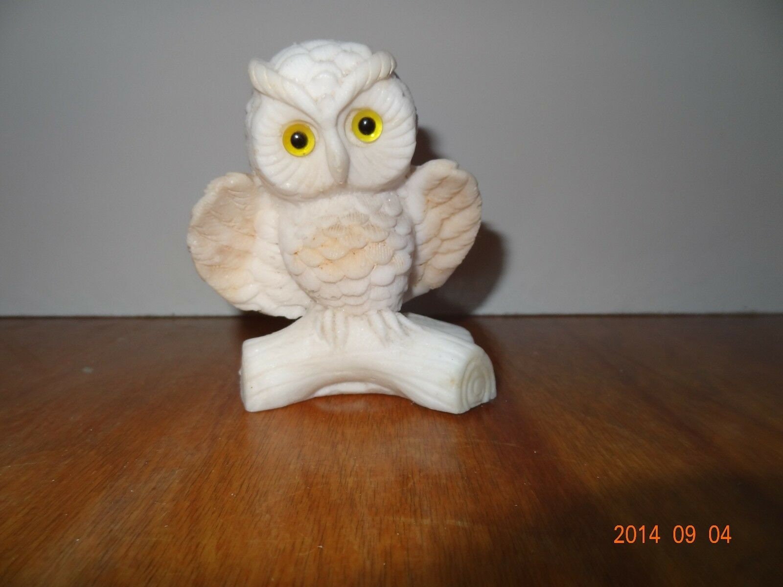 Vintage White Owl sitting on log Salt Stone