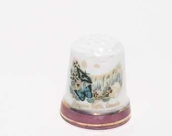 Niagara Falls Canada Butterfly Thimble Souvenir Porcelain Vintage 1" Iridescent
