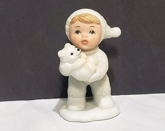 HOMCO Snow Baby Holding Polar Bear Cub 3" Winter 5501 Child Figurine Porcelain