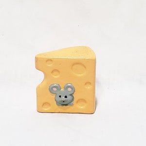 Cheese with Mouse in it Figurine 1&quot; Hand Painted Chalkware Vintage