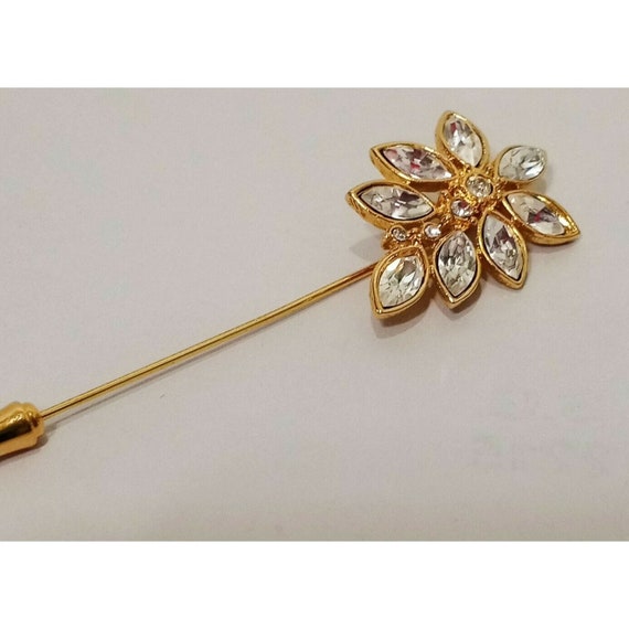 Flower Rhinestone Marquise Stick Pin Hat Gold Ton… - image 7