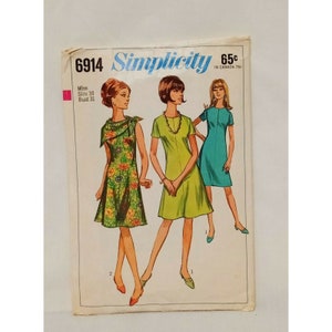 Misses Dress Scarf One-Piece Pattern 6914 Size 10 Simplicity Precut 1966 A-Line