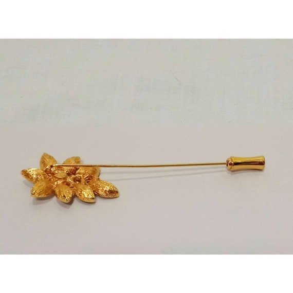 Flower Rhinestone Marquise Stick Pin Hat Gold Ton… - image 4