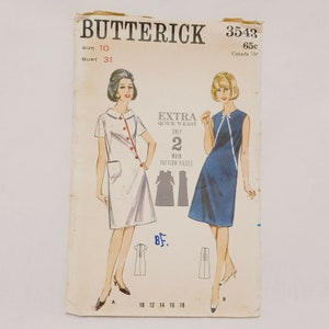 Dress One Piece Butterick 3543 Sewing Pattern Misses Size 10 Bust 31 Uncut VTG