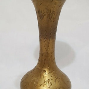 Brass Metal Flower Vase Vintage 5" Etched  Design