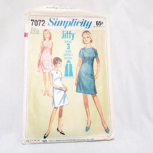 Misses One-Piece Jiffy Dress Size 14 Simplicity 7072 Precut 1967 Bust 34&quot;