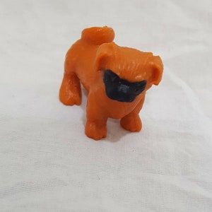 Dog Pug Figurine Rubber MEG Inc 1995 Brown Black Face 1&quot; Miniature