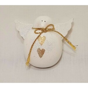 Snowman Angel Hearts Wooden Brooch Pin 2&quot;  White Gold Color Christmas Winter