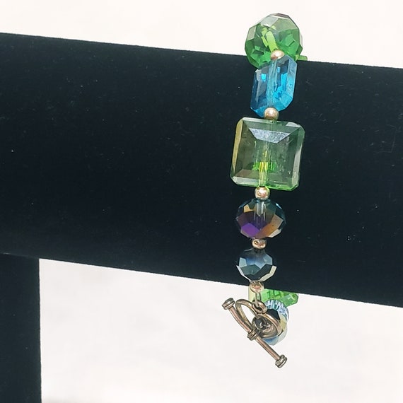 Green & Blue Glass Plastic Toggle Heart Bracelet … - image 7