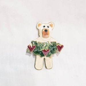 Teddy Bear Holding Heart Garland Fashion Brooch Porcelain Christmas Valentines