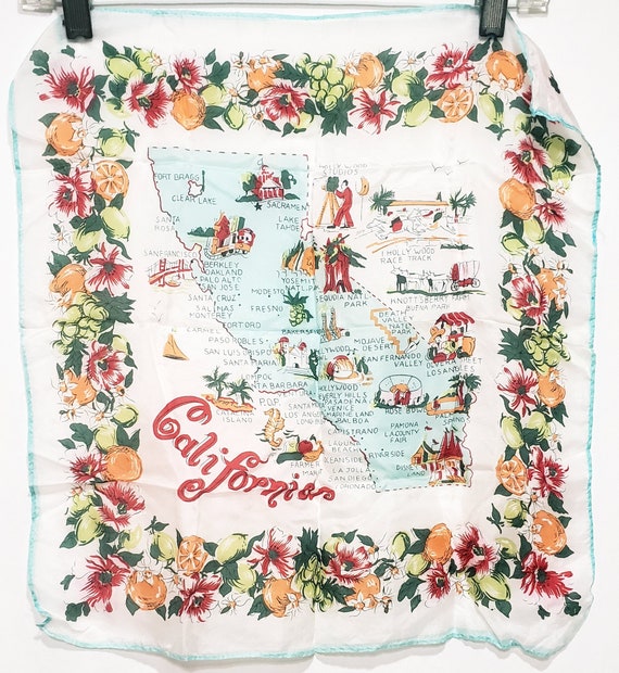 Vintage Handkerchief California State Map Souvenir