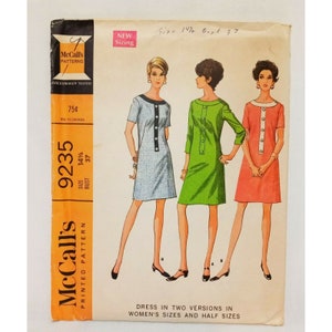 Dress in Two Versions Pattern Size 14 1/2 McCall&#39;s 9235 Sewing 1968 Uncut
