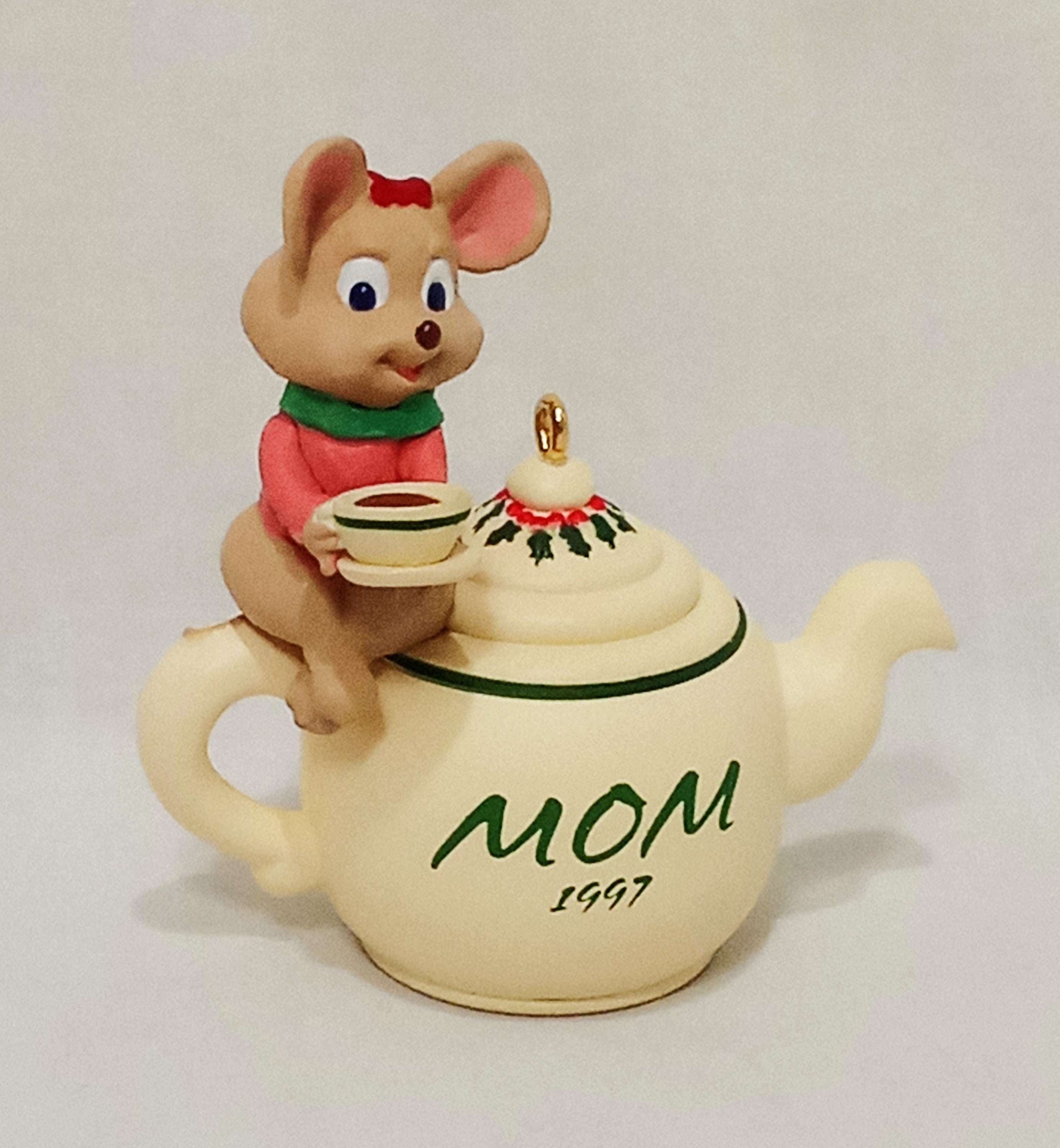 Mouse Mom Teapot Tea Cup Christmas Ornament 1997 Hallmark 2" Bob Siedler