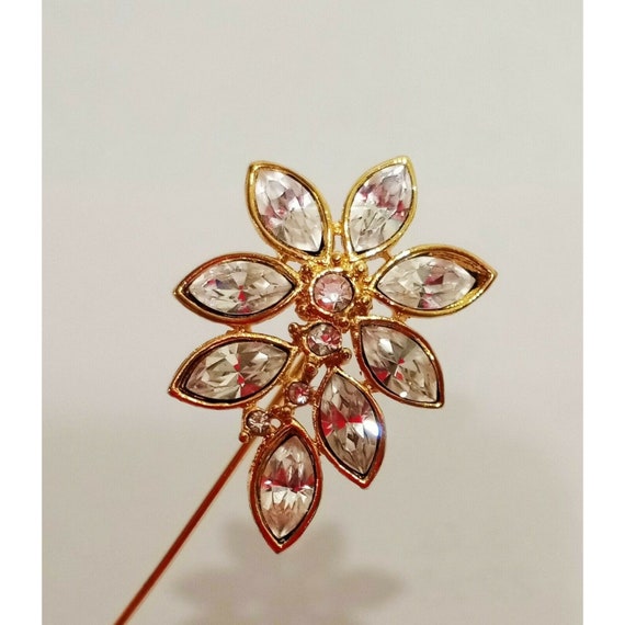 Flower Rhinestone Marquise Stick Pin Hat Gold Ton… - image 8