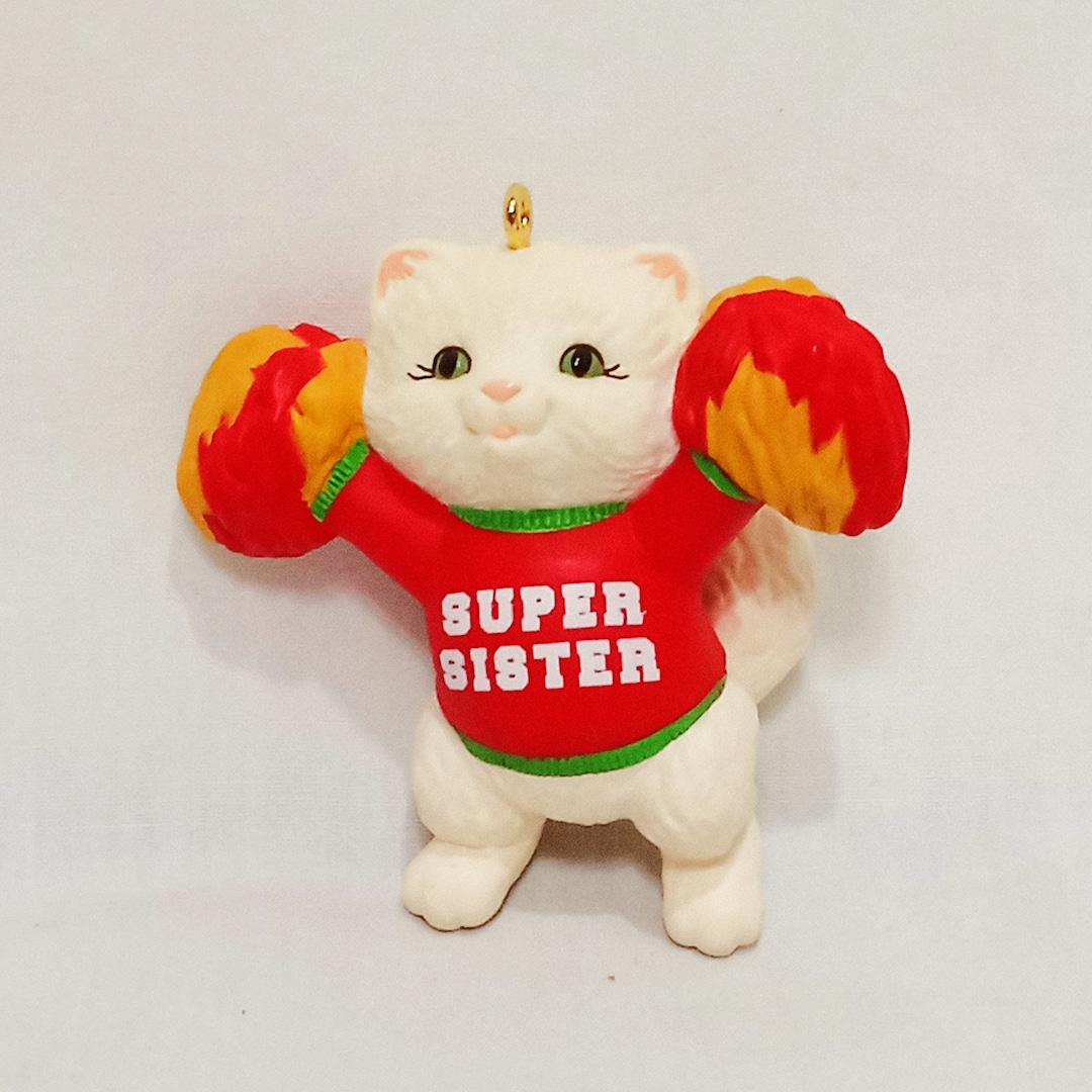 Super Sister Cat Pom Pom Cheerleader Christmas Ornament 1993 Hallmark 2