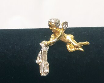 Angel Cherub Holding Golf Club Bag Sports Lapel Pin 1