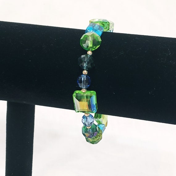 Green & Blue Glass Plastic Toggle Heart Bracelet … - image 6