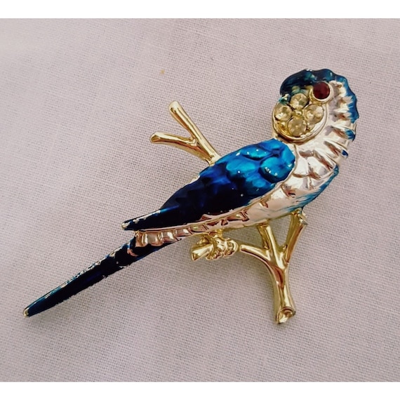 Vintage Blue Parrot Macaw Bird Brooch Lapel Pin U… - image 1