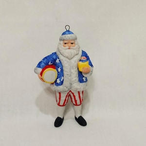 Patriotic Santa Christmas Ornament 1863 Style 3&quot; Tom Tierney Ceramic Drum Doll