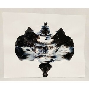 Original Abstract Art Ink Blot Mirror Image Reflection Black White 8.5&quot;