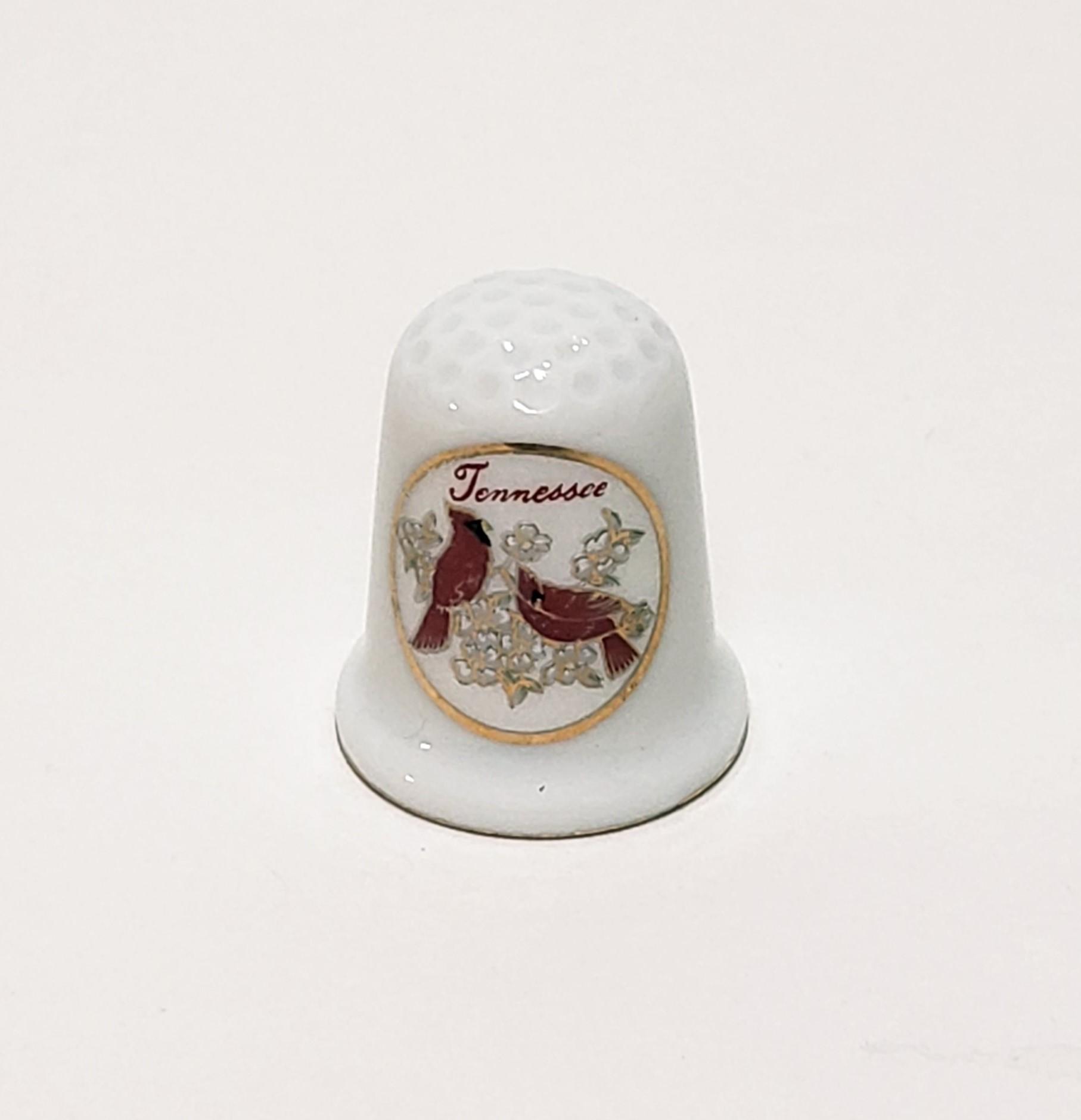 Tennessee Northern Cardinal Bird Flowers Thimble Porcelain Vintage 1" Japan