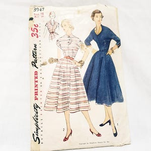 Vestido de una pieza Simplicity 3947 Patrón precortado Talla 16 Busto 34&quot; Años 50