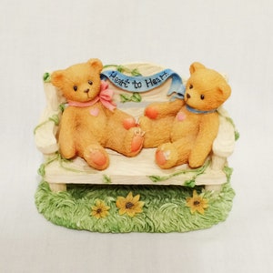 Cherished Teddies 2 Bears On Bench 1996 Enesco Hillman CRT240 1&quot; Heart to Heart