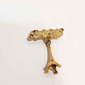 Paris 3D Dangle Eiffel Tower Brooch Pin 1.5&quot; Vintage Gold Tone Metal Souvenir