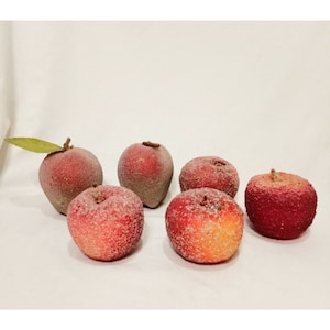 Lot 6 Äpfel Perlen gezuckert Tisch künstliche Faux Obst 3&quot; rot Vintage