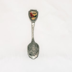 Ohio State Map Cardinal Souvenir Löffel 3 "Silber Ton Vintage