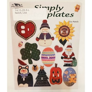 May include: A collection of decorative light switch plates in diverse shapes, such as a watermelon, snowman, sunflower, shamrock, Easter egg, heart, Santa, cat, Christmas tree, pumpkin, and teddy bear. The text "Simply Plates" is visible.