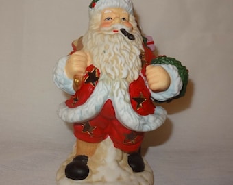 Ceramic Crescent Santa Claus Moon Elves Christmas Figurine Tea