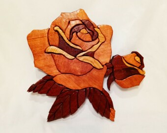 Wooden Rose 3D Wall Hanging Brown Handmade Pieces Put Together 2009 11"