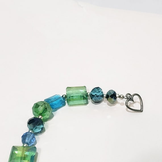 Green & Blue Glass Plastic Toggle Heart Bracelet … - image 5