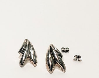 MCM Style Abstract Silver Tone Earrings 1" Pierced 1980s