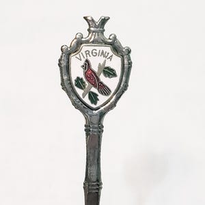 Virginia State Karte Kardinalvogel Souvenir Löffel 4 "Silber Ton Vintage