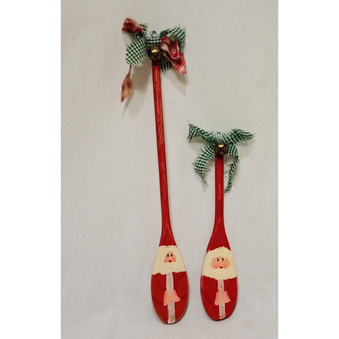 Santa Spoon Two Santa Wooden Spoons Christmas Decoration Ornament Hand Painted 12 ...