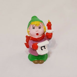 Vintage Caroler Singing Christmas Rubber figure  2&quot; Portugal Wallace Berrie 1980