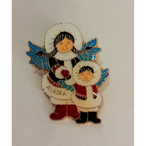 Alaska Eskimo Angel Mother Child Lapel Pin Enamel Brooch ACE State Souvenir