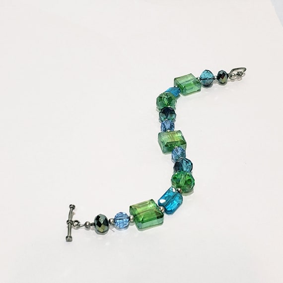 Green & Blue Glass Plastic Toggle Heart Bracelet … - image 4