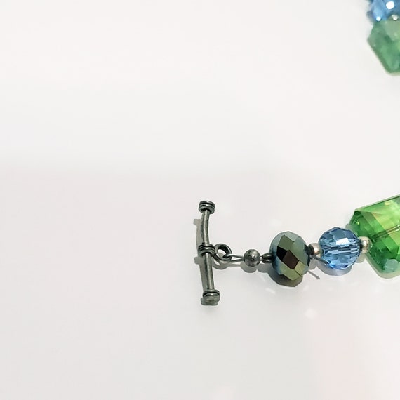 Green & Blue Glass Plastic Toggle Heart Bracelet … - image 3