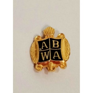 Crest Coat of Arms Pin Letters Initials A. B. W. A. Gold Tone Black