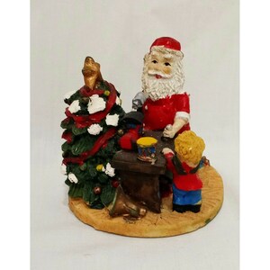 Santa Claus at Workshop Figurine Christmas Tree Resin 2&quot; Train Toys Child Elf